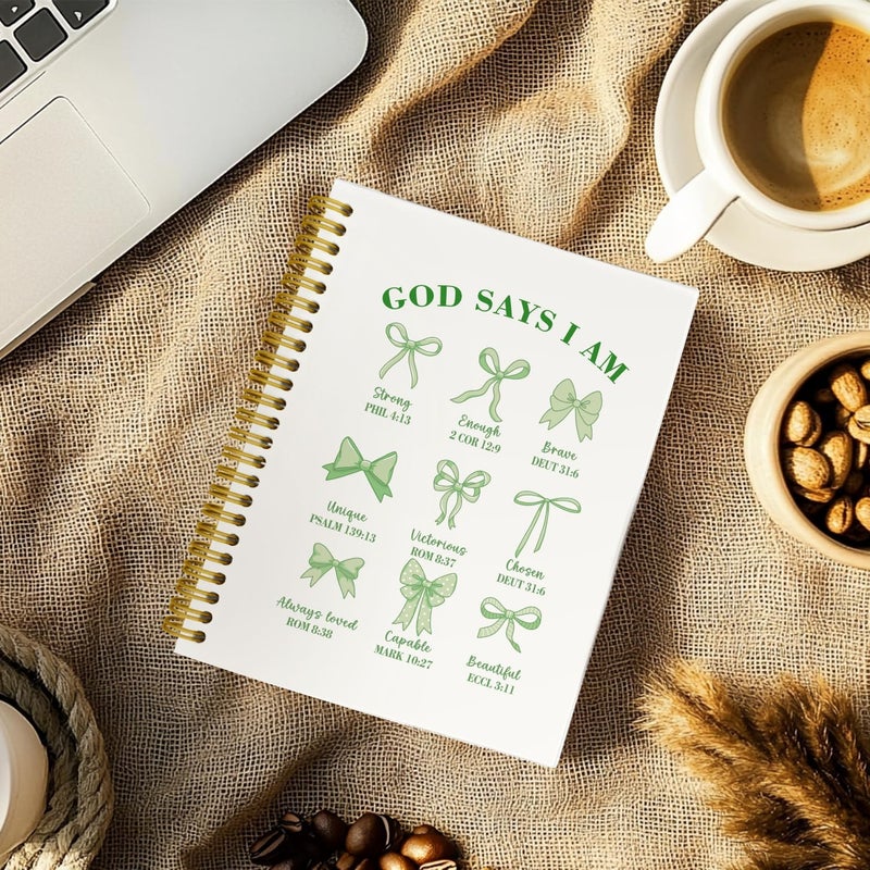 THDSE Bible Journal for Women, Christian Prayer Journal Sage Green Notebook Gifts For Teen Girls Kids, Bible Study Supplies，Coquette Preppy Bows Cute Church Faith Journaling Hardcover Spiral Notebook 5.5 X 8.3 - Image 4